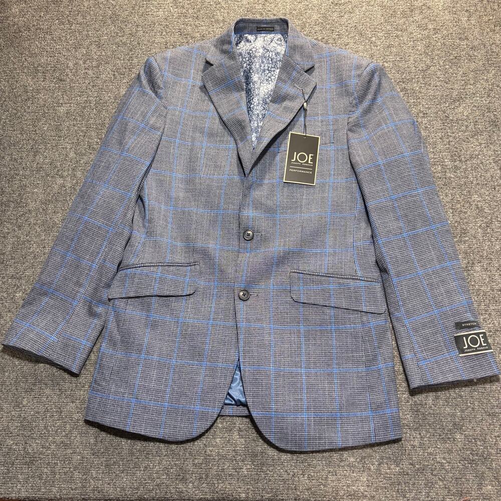 Joe Joseph Abboud Gray Blue Plaid Wool Blend Suit Jacket Blazer Size 36R NEW NWT